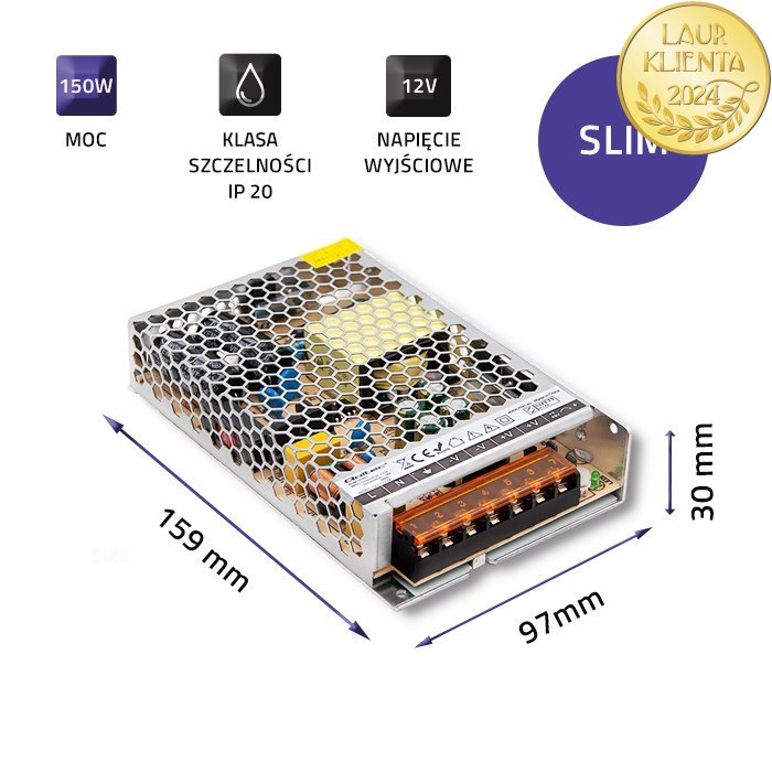 Qoltec Zasilacz impulsowy LED IP20 | 150W | 12V | 12.5A | Slim