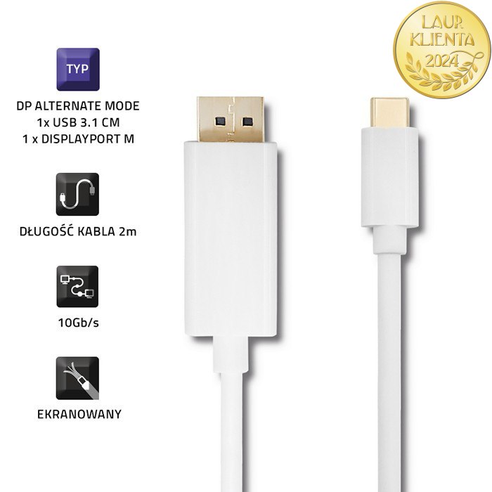 Qoltec DisplayPort Alternate mode | USB 3.1 typ C męski | DisplayPort męski | 5K | 2m