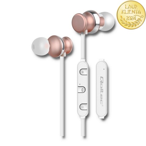 Qoltec Słuchawki PREMIUM bezprzewodowe BT dokanałowe | Magnetyczne | Mikrofon | Szampańskie