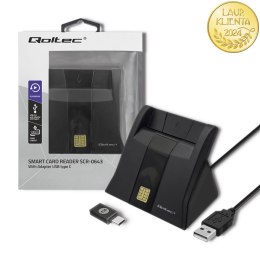 Qoltec Inteligentny czytnik chipowych kart ID SCR-0643 | USB 2.0 + Adapter USB-C