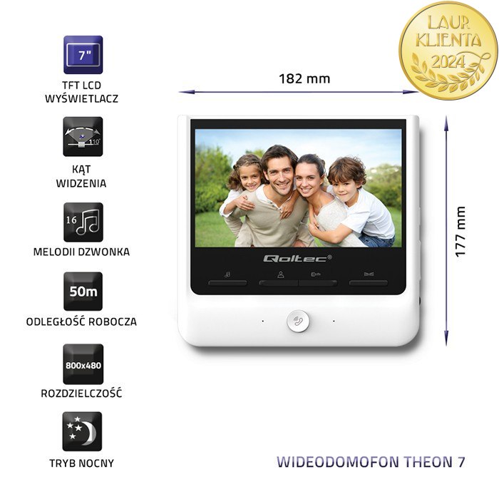 Qoltec Wideodomofon Theon 7 | TFT LCD 7" | Biały