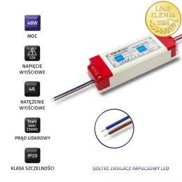 Qoltec Zasilacz impulsowy LED IP20 | 48W | 12V | 4A