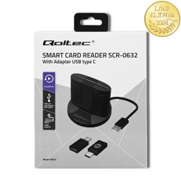 Qoltec Inteligentny czytnik chipowych kart ID SCR-0632 | USB 2.0 + Adapter USB-C