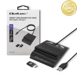 Qoltec Inteligentny czytnik chipowych kart ID SCR-0636 | USB 2.0 + Adapter USB-C