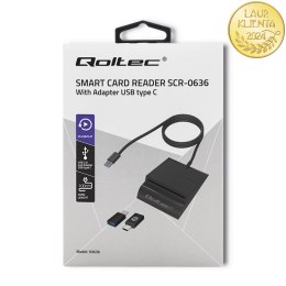 Qoltec Inteligentny czytnik chipowych kart ID SCR-0636 | USB 2.0 + Adapter USB-C