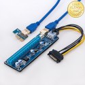 Qoltec Riser PCI-E 1x - 16x | USB 3.0 | ver. 009S | SATA / PCI-E 6 pin