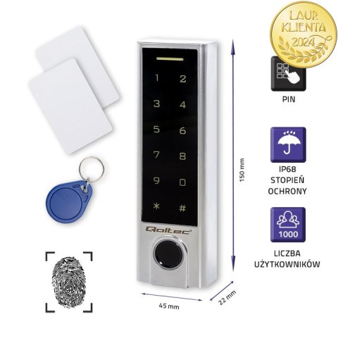 Qoltec Zamek szyfrowy dotykowy Proteus z czytnikiem linii papilarnych | RFID| kod | karta | brelok | dzwonek | IP68 | EM Qoltec Zamek szyfrowy dotykowy Proteus z czytnikiem linii papilarnych | RFID| kod | karta | brelok | dzwonek | IP68 | EM