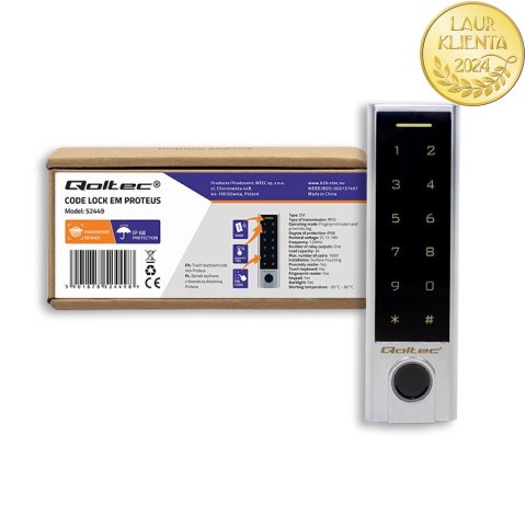 Qoltec Zamek szyfrowy dotykowy Proteus z czytnikiem linii papilarnych | RFID| kod | karta | brelok | dzwonek | IP68 | EM Qoltec Zamek szyfrowy dotykowy Proteus z czytnikiem linii papilarnych | RFID| kod | karta | brelok | dzwonek | IP68 | EM
