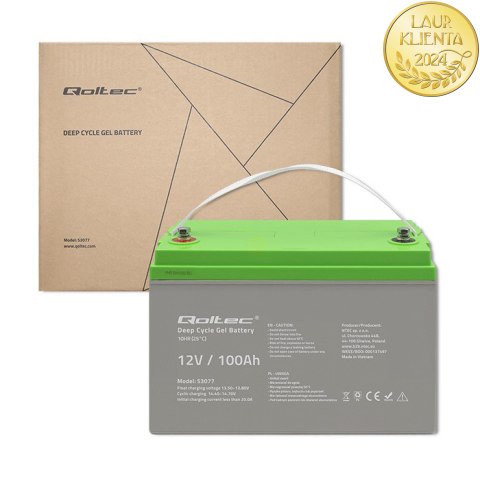 Qoltec Akumulator żelowy Deep Cycle | 12V | 100Ah | 30.5kg | Bezobsługowy | Professional | LongLife | PV, UPS, kamper Qoltec Akumulator żelowy Deep Cycle | 12V | 100Ah | 30.5kg | Bezobsługowy | Professional | LongLife | PV, UPS, kamper
