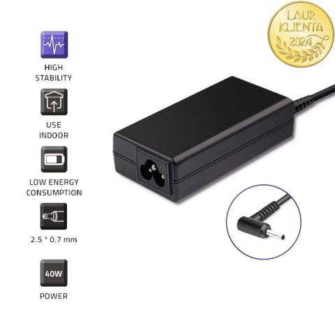 Qoltec Zasilacz do laptopa Asus 40W | 19V | 2.1A | 2.5*0.7 | +kabel zasilający