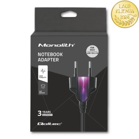 Qoltec Zasilacz do laptopa Asus 40W | 19V | 2.1A | 2.5*0.7 | +kabel zasilający