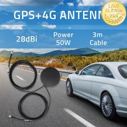 Qoltec Antena GPS + 4G, GLONASS dookólna | 28dBi | 50W | 2 x SMA męski | Zewnętrzna