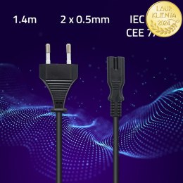 Qoltec Kabel zasilający | 2pin | IEC C7 / CEE 7/26 | 1.4m