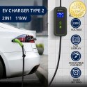 Qoltec Mobilna ładowarka do samochodu elektrycznego EV z regulacją 2w1 Typ2 | 11kW | CEE 5 PIN | LCD | 3 fazy | Przenośna | Wall