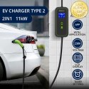 Qoltec Mobilna ładowarka do samochodu elektrycznego EV z regulacją 2w1 Typ2 | 11kW | CEE 5 PIN | Wi-fi| LCD | 3 fazy | Przenośna