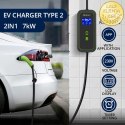 Qoltec Mobilna ładowarka do samochodu elektrycznego EV z regulacją 2w1 Typ2 | 7kW | 230V | CEE 3 PIN | Wi-fi| LCD | Przenośna | 