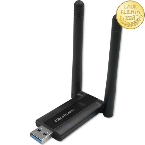 Qoltec Szybki bezprzewodowy Adapter USB DUAL Wi-Fi 2 x 2dBi | Standard AC | USB 3.0 | 1200Mbps