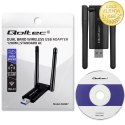 Qoltec Szybki bezprzewodowy Adapter USB DUAL Wi-Fi 2 x 2dBi | Standard AC | USB 3.0 | 1200Mbps