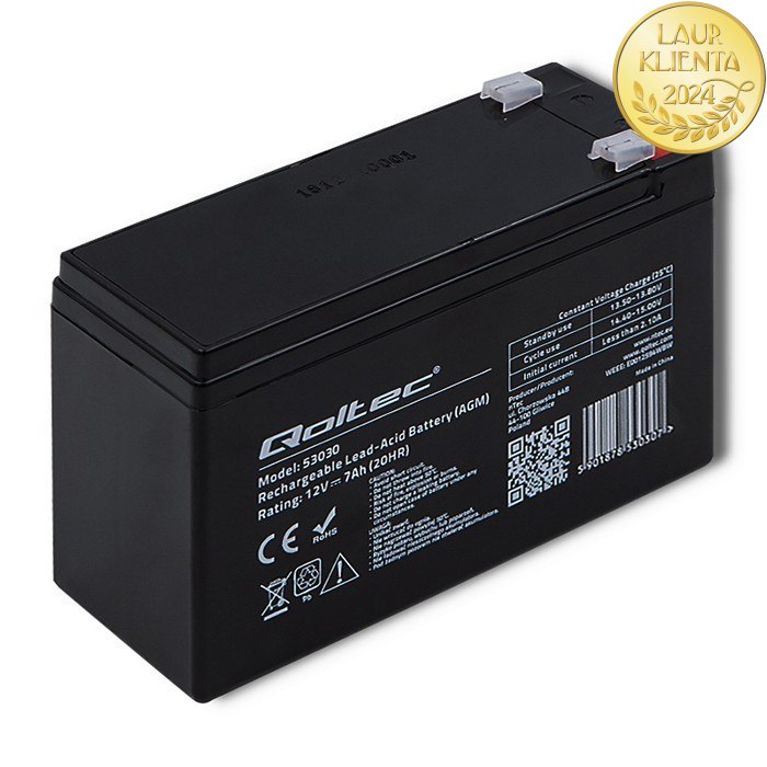 Qoltec Akumulator AGM | 12V | 7Ah | max 105A