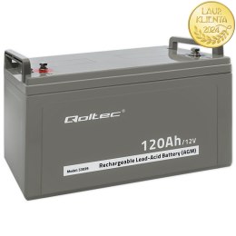 Qoltec Akumulator AGM | 12V | 120Ah | 35.2kg | Bezobsługowy | Mocny | LongLife | do UPS, kampera, łodzi, pieca