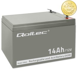 Qoltec Akumulator AGM | 12V | 14Ah | Bezobsługowy | Wydajny | LongLife | do UPS, security