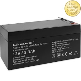 Qoltec Akumulator AGM | 12V | 3.3Ah | Bezobsługowy | Wydajny | LongLife | do UPS, wagi, kasy