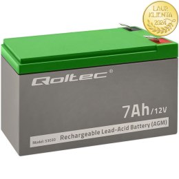 Qoltec Akumulator AGM | 12V | 7Ah | Bezobsługowy | Wydajny | LongLife | do UPS, security