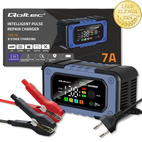 Qoltec Inteligentna mikroprocesorowa ładowarka 12V | 7A | Prostownik do akumulatora AGM LiFePO4 GEL z funkcją naprawy Qoltec Inteligentna mikroprocesorowa ładowarka 12V | 7A | Prostownik do akumulatora AGM LiFePO4 GEL z funkcją naprawy