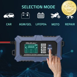 Qoltec Inteligentna mikroprocesorowa ładowarka z testerem baterii i funkcją naprawy 12V | 6A | LCD | Prostownik do akumulatora A