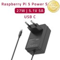 Qoltec Ładowarka Super FAST PD do Raspberry PI 5 | USB-C | 27W | 5.1V | 5A | Czarna