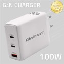 Qoltec Ładowarka sieciowa 100W GaN | 5-20V | 1.5-5A | 2 x USB-C PD | 1 x USB QC 3.0 | Biała