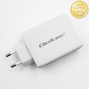 Qoltec Ładowarka sieciowa 100W GaN | 5-20V | 1.5-5A | 2 x USB-C PD | 1 x USB QC 3.0 | Biała