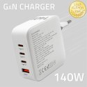 Qoltec Ładowarka sieciowa 140W GaN | 5-20V | 2.5-5A | 3 x USB-C PD | 1 x USB QC 3.0 | Biała