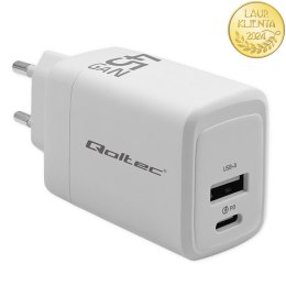 Qoltec Ładowarka sieciowa 45W GaN | 5-20V | 1.5-3A | 1 x USB-C PD | 1 x USB QC 3.0 | Biała