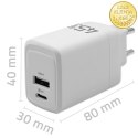 Qoltec Ładowarka sieciowa 45W GaN | 5-20V | 1.5-3A | 1 x USB-C PD | 1 x USB QC 3.0 | Biała