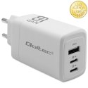 Qoltec Ładowarka sieciowa 65W GaN | 5-20V | 3-3.35A | 2 x USB-C PD | 1 x USB QC 3.0 | Biała