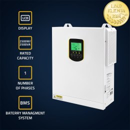 Qoltec Hybrydowy inwerter solarny Off-Grid 2.5kVA| 2.5kW | 100A | MPPT | LCD | BMS | Sinus