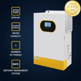 Qoltec Hybrydowy inwerter solarny Off-Grid 6.2kVA| 6.2kW | 120A | MPPT | LCD | BMS | Sinus