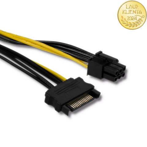 Qoltec Kabel zasilający SATA 15pin męski / PCI-E 6pin męski| 15cm