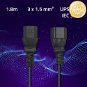 Qoltec Kabel przedłużający zasilający IEC C13/C14 | 3x1.5mm² | 1.8m