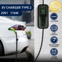 Qoltec Mobilna ładowarka do samochodu elektrycznego EV z regulacją 2w1 Typ2 | 11kW | 3 Fazy | CEE 5 PIN| LCD |Przenośna | Wallbo