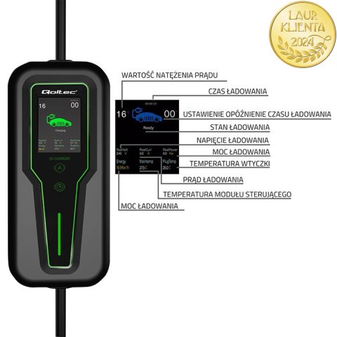 Qoltec Mobilna ładowarka do samochodu elektrycznego EV z regulacją 2w1 Typ2 | 3.5kW | 230V | LCD | Przenośna | Wallbox | 5m Qoltec Mobilna ładowarka do samochodu elektrycznego EV z regulacją 2w1 Typ2 | 3.5kW | 230V | LCD | Przenośna | Wallbox | 5m