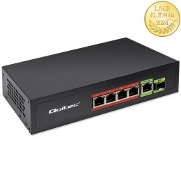Qoltec Przełącznik sieciowy SWITCH FAST Ethernet PoE 4x RJ45 PoE 1x RJ45 Uplink 1x SFP | 65W | 1000 Mb