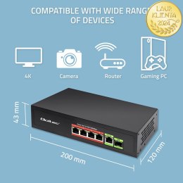 Qoltec Przełącznik sieciowy SWITCH FAST Ethernet PoE 4x RJ45 PoE 1x RJ45 Uplink 1x SFP | 65W | 1000 Mb