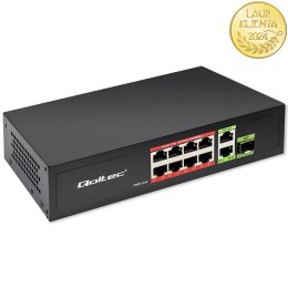 Qoltec Przełącznik sieciowy SWITCH FAST Ethernet PoE 8x RJ45 PoE 2x RJ45 Uplink 1x SFP | 120W | 1000 Mb