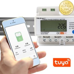 Qoltec Trójfazowy elektroniczny licznik | miernik zużycia energii na szynę DIN | Wi-fi | TUYA | 400V | LCD |