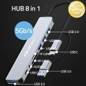 Qoltec Hub Adapter 8w1 USB-C/USB | USB-C | 4xUSB | SD/TF card | JACK 3.5mm TRRS