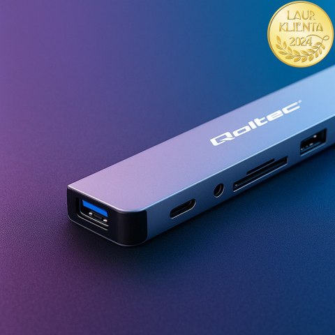 Qoltec Hub Adapter 8w1 USB-C/USB | USB-C | 4xUSB | SD/TF card | JACK 3.5mm TRRS