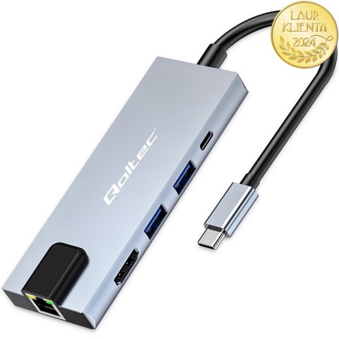Qoltec Hub Adapter USB-C 5w1 | USB-C PD 100W | 2x USB | HDMI 4K | RJ45