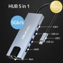 Qoltec Hub Adapter USB-C 5w1 | USB-C PD 100W | 2x USB | HDMI 4K | RJ45